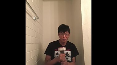 Young Amateur Asian shakes it solo in the restroom